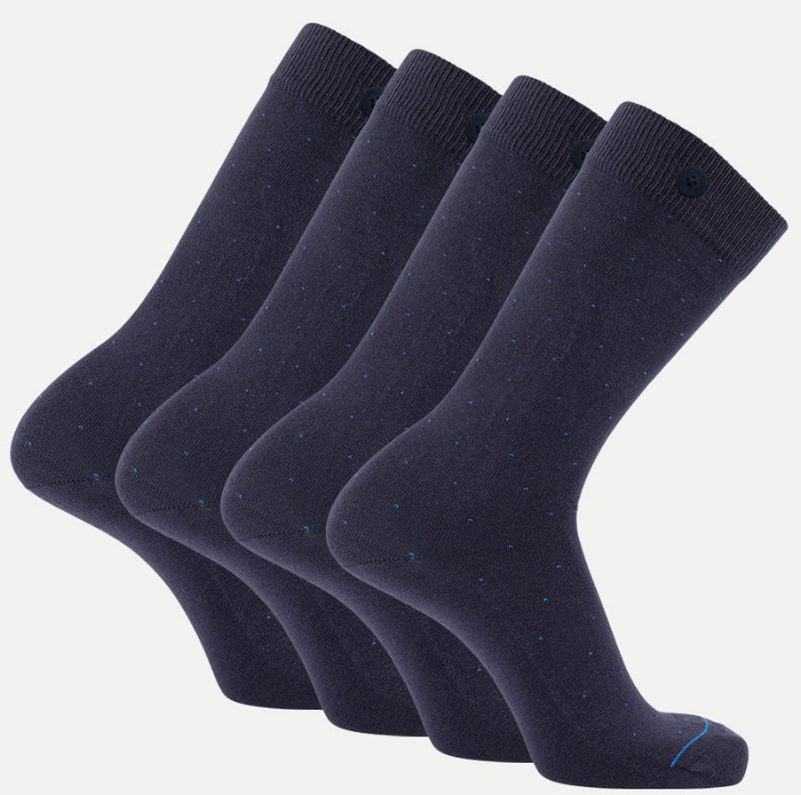 4 Pack Bundle - Longer Solid Socks - Amsterdam - Dots Navy - QNOOP