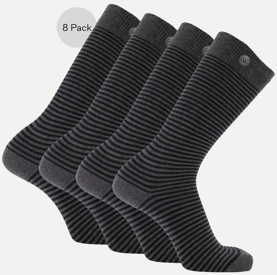 8 Pack Bundle - Longer Solid Socks - Paris - Stripes Black - QNOOP