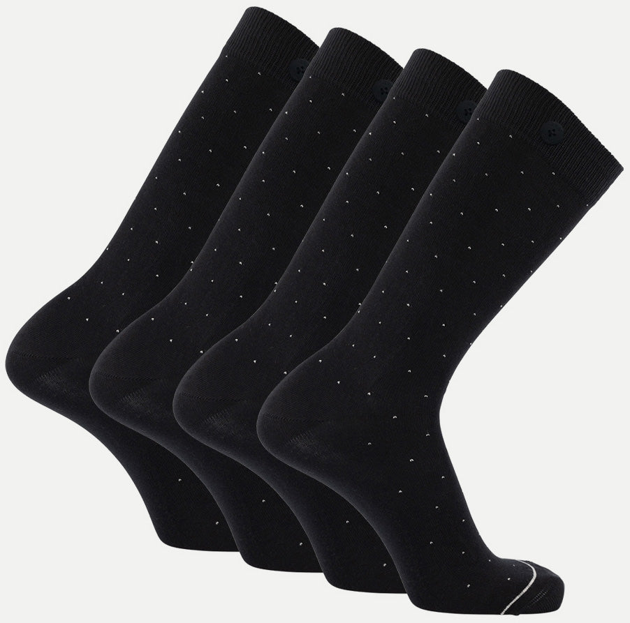 4 Pack Bundle - Longer Solid Socks - Amsterdam - Dots Black - QNOOP