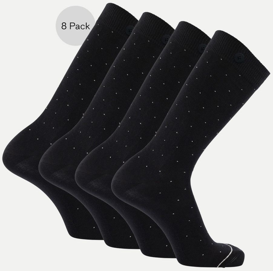 8 Pack Bundle - Longer Solid Socks - Amsterdam - Dots Black - QNOOP