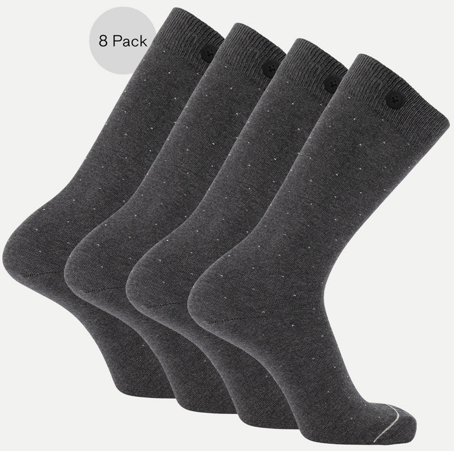 8 Pack Bundle - Longer Solid Socks - Amsterdam - Dots Grey - QNOOP