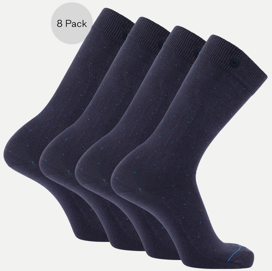 8 Pack Bundle - Longer Solid Socks - Amsterdam - Dots Navy - QNOOP