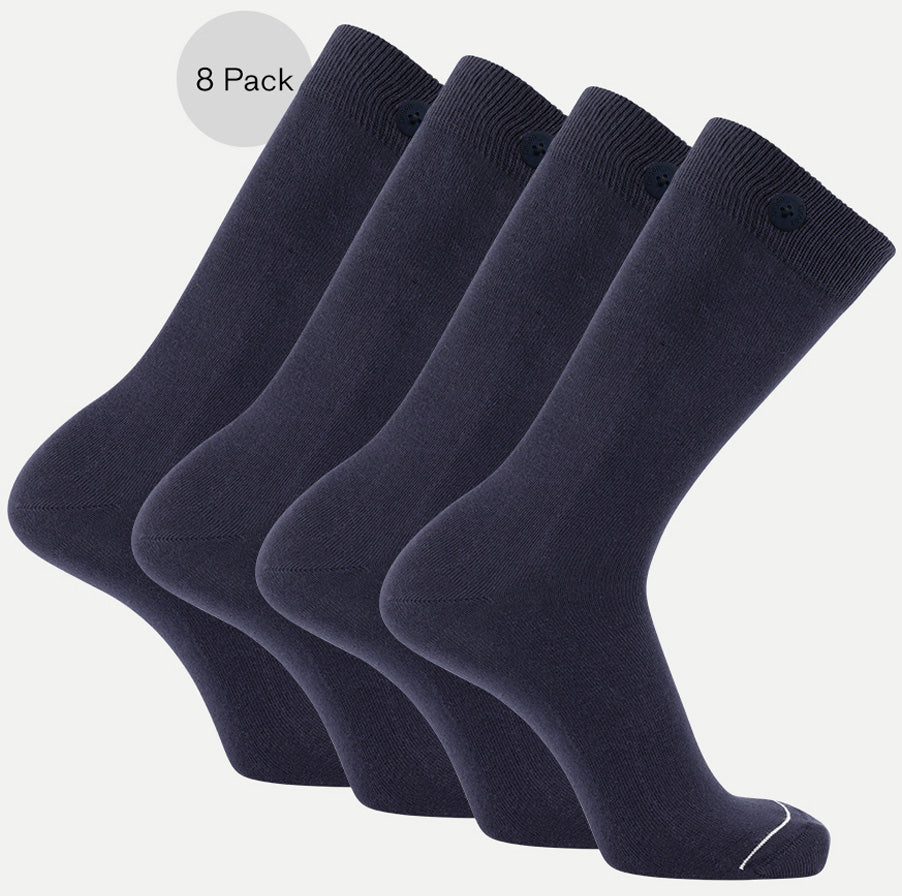 8 Pack Bundle - Longer Solid Socks - New York - Navy - QNOOP