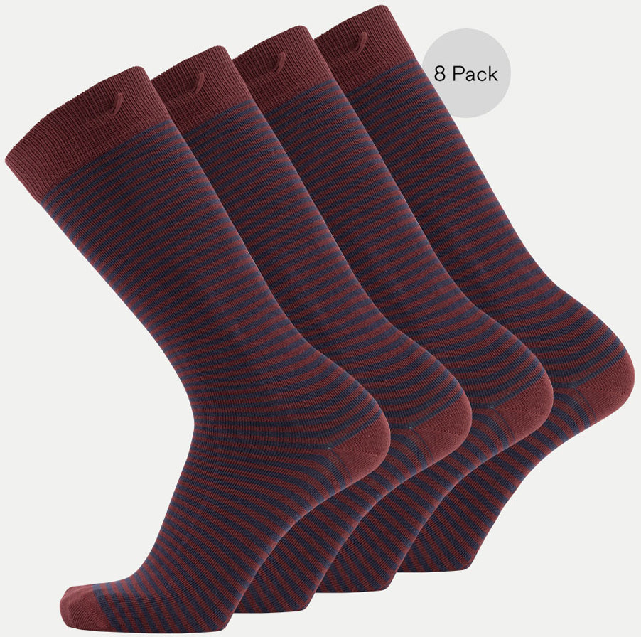 8 Pack Bundle - Longer Solid Socks - Paris - Stripes Bordeaux - QNOOP